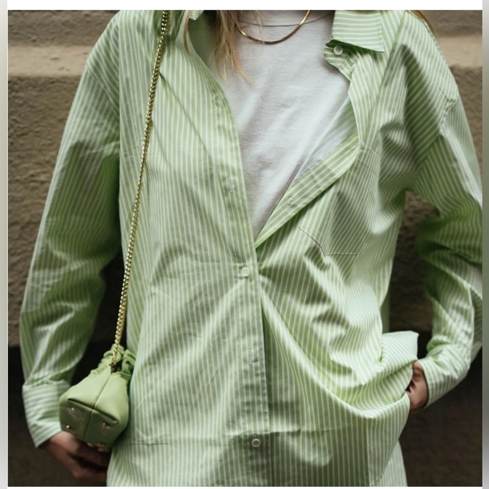 NWT Everlane Mint Pinstripe Oversized Cotton Button Up - Picture 1 of 7